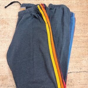 Aviator Nation Navy Jogger Pants with Rainbow Side Stripes